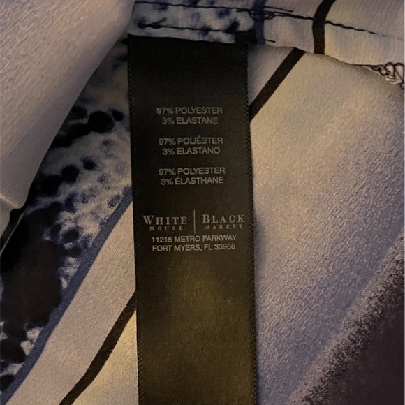 WHBM Outfit Elegant Blue and White Top with Navy Luxe Stretch Skinny Pants - Picture 13 of 16